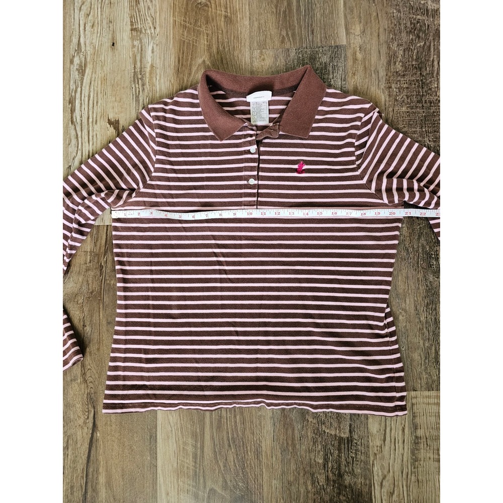 Vintage Y2K Disney World of Disney NYC Striped Long‎ Sleeve Polo Shirt Mickey L - Picture 6 of 7